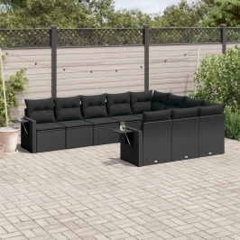 Set de sofás de jardín 10 pzas cojines ratán sintético negro
