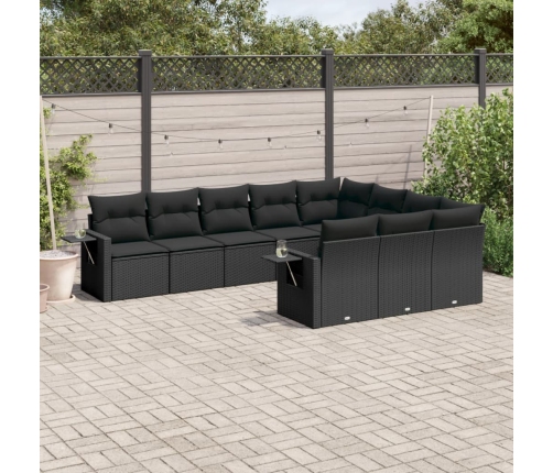 Set de sofás de jardín 10 pzas cojines ratán sintético negro