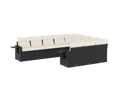 Set de sofás de jardín 10 pzas cojines ratán sintético negro