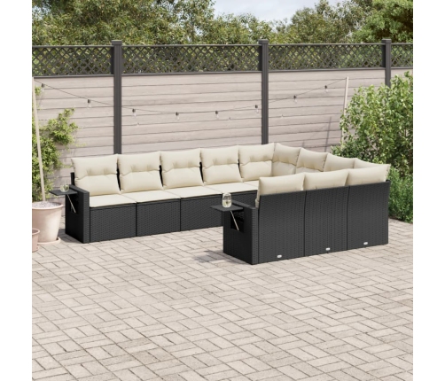Set de sofás de jardín 10 pzas cojines ratán sintético negro