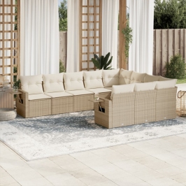 Juego de sofás jardín con cojines beige 10 pzas ratán sintético