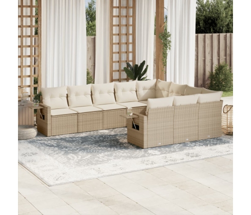 Juego de sofás jardín con cojines beige 10 pzas ratán sintético