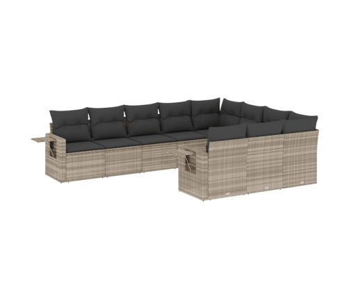 Set sofás jardín 10 pzas con cojines ratán sintético gris claro