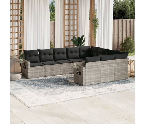 Set sofás jardín 10 pzas con cojines ratán sintético gris claro