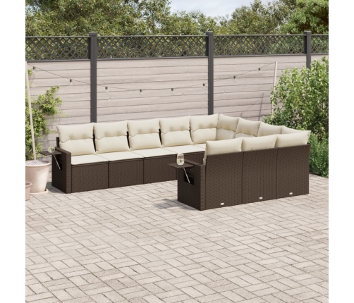 Set de sofás de jardín 10 pzas y cojines ratán sintético marrón