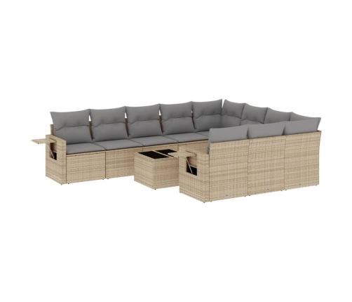 Set de sofás de jardín 11pzas con cojines ratán sintético beige