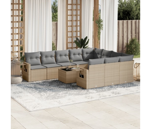 Set de sofás de jardín 11pzas con cojines ratán sintético beige