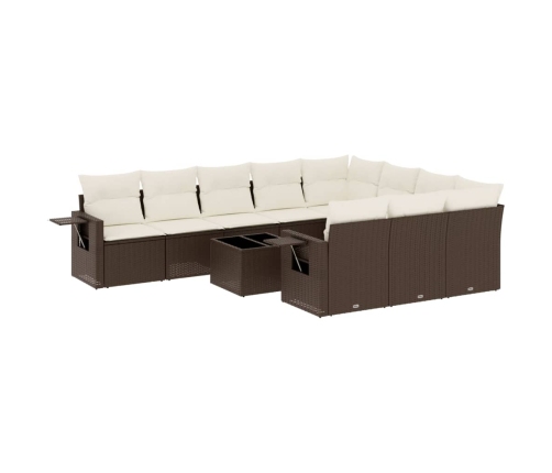 Set de sofás de jardín 11 pzas cojines ratán sintético marrón