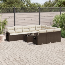 Set de sofás de jardín 11 pzas cojines ratán sintético marrón