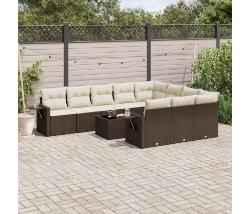Set de sofás de jardín 11 pzas cojines ratán sintético marrón