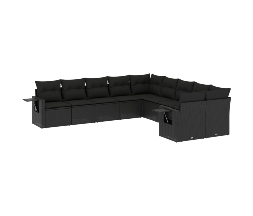 Set de sofás de jardín 10 pzas cojines ratán sintético negro
