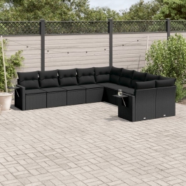 Set de sofás de jardín 10 pzas cojines ratán sintético negro