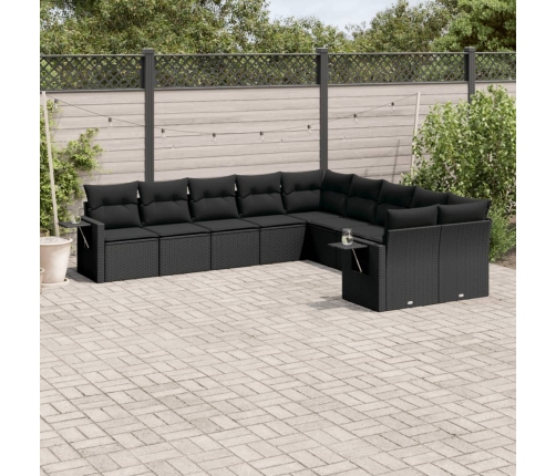 Set de sofás de jardín 10 pzas cojines ratán sintético negro
