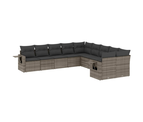 Set de sofás de jardín 10 pzas con cojines ratán sintético gris