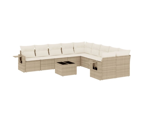 Set de sofás de jardín 11pzas con cojines ratán sintético beige