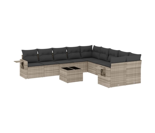 Set de sofás de jardín 11 pzas y cojines ratán sintético gris