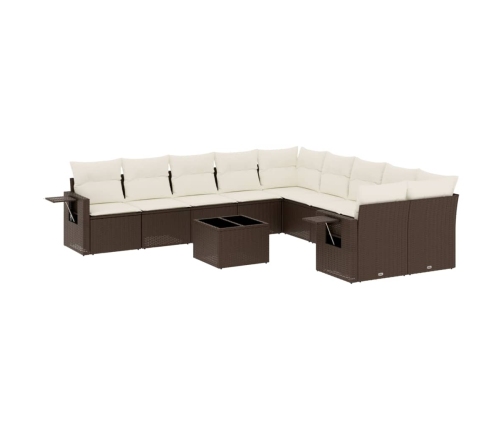 Set de sofás de jardín 11 pzas cojines ratán sintético marrón