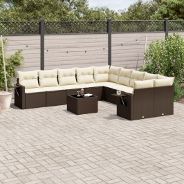 Set de sofás de jardín 11 pzas cojines ratán sintético marrón