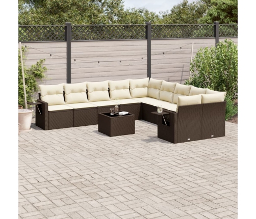 Set de sofás de jardín 11 pzas cojines ratán sintético marrón