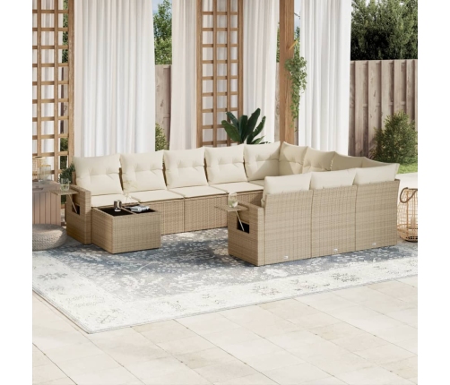 Set de sofás de jardín 11pzas con cojines ratán sintético beige