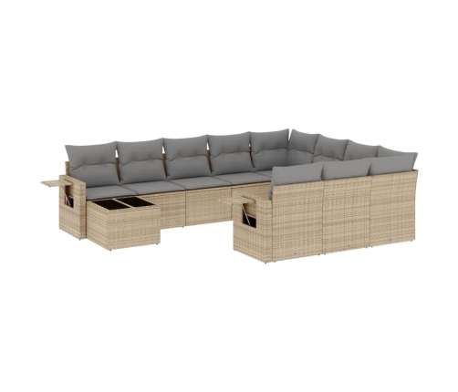 Set de sofás de jardín 11pzas con cojines ratán sintético beige
