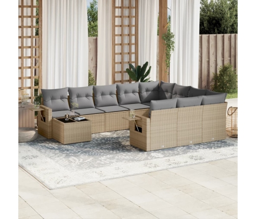 Set de sofás de jardín 11pzas con cojines ratán sintético beige