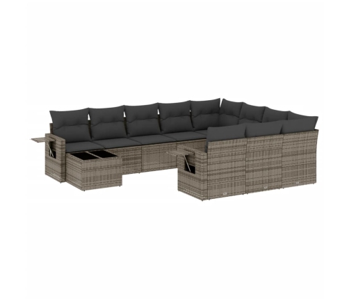 Set de sofás de jardín 11 pzas y cojines ratán sintético gris