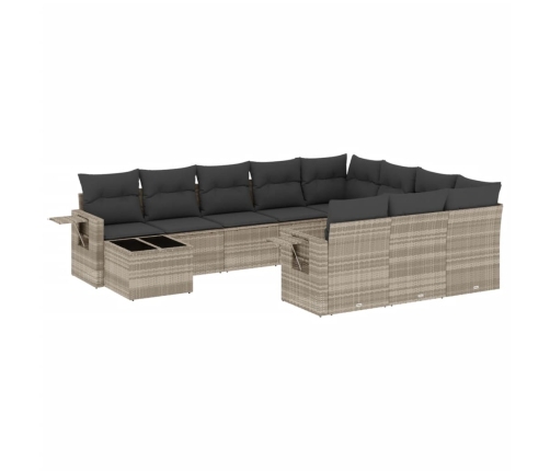 Set de sofás de jardín 11 pzas y cojines ratán sintético gris
