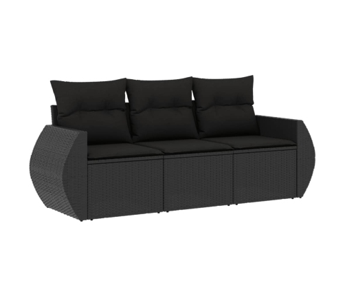 Set de sofás de jardín con cojines 3 pzas ratán sintético negro
