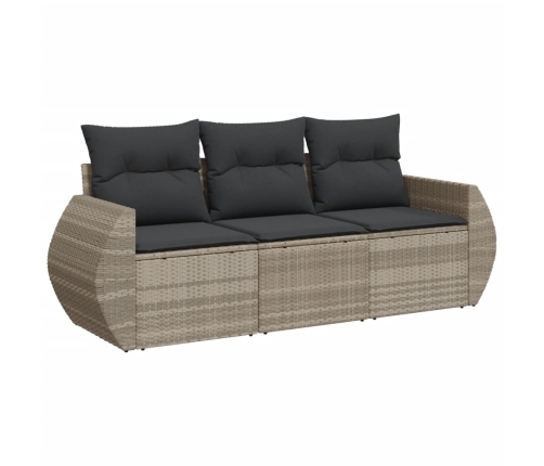 Set de sofá de jardín 3 pzas y cojines ratán sintético gris