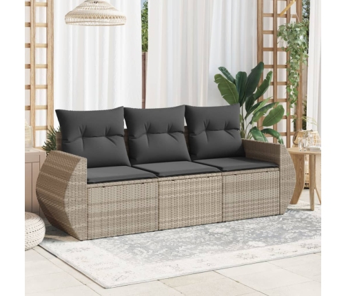 Set de sofá de jardín 3 pzas y cojines ratán sintético gris