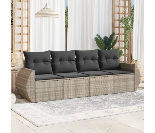 Set de sofás de jardín 4 pzas y cojines ratán sintético gris