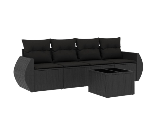 Set de muebles de jardín 5 pzas y cojines ratán sintético negro