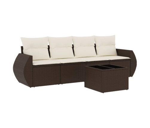 Set comedor de jardín 5 piezas y cojines ratán sintético marrón