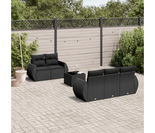 Set de sofás de jardín 6 piezas y cojines ratán sintético negro