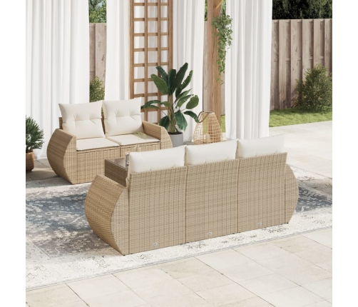 Juego de sofás jardín con cojines 6 pzas ratán sintético beige