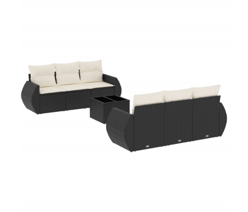 Set de comedor de jardín 7 pzas y cojines ratán sintético negro
