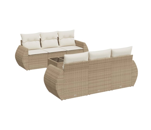 Set sofás de jardín 7 piezas y cojines ratán sintético beige