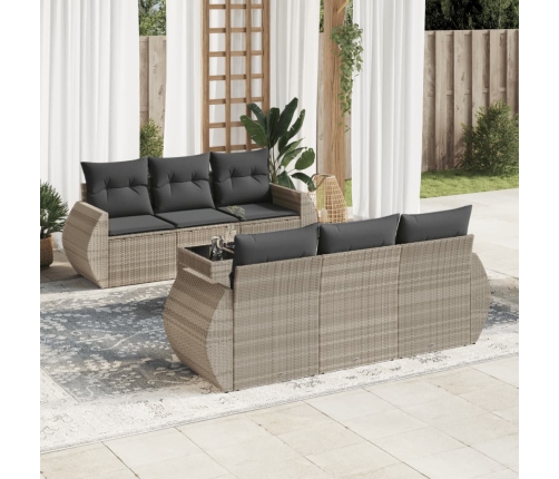 Set de sofás de jardín 7 pzas con cojines ratán PE gris claro