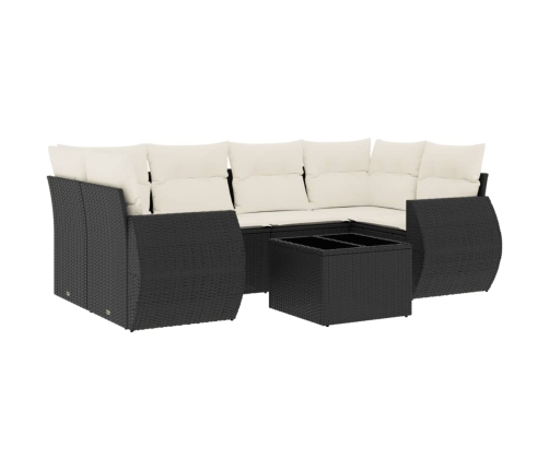 Set de comedor de jardín 7 pzas y cojines ratán sintético negro