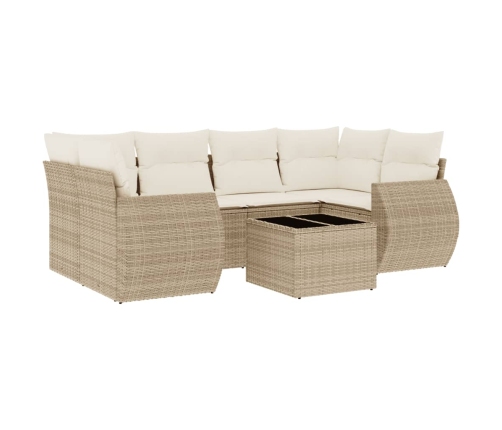 Set sofás de jardín 7 piezas y cojines ratán sintético beige