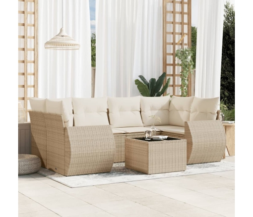Set sofás de jardín 7 piezas y cojines ratán sintético beige