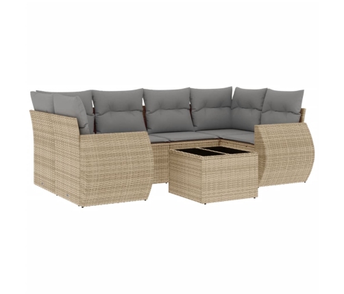 Set sofás de jardín 7 piezas y cojines ratán sintético beige