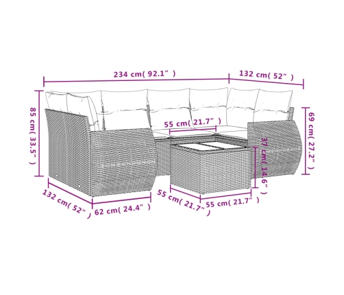 Set sofás de jardín 7 piezas y cojines ratán sintético beige