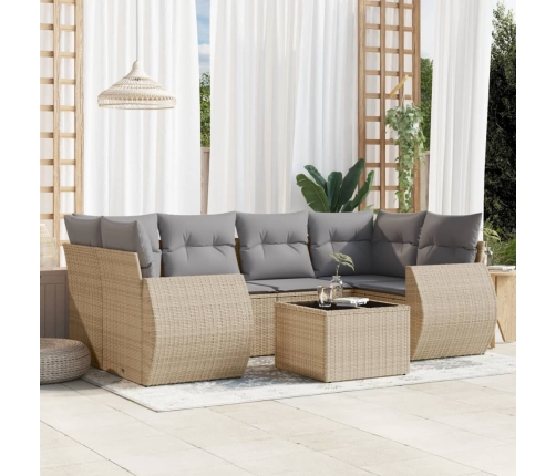 Set sofás de jardín 7 piezas y cojines ratán sintético beige
