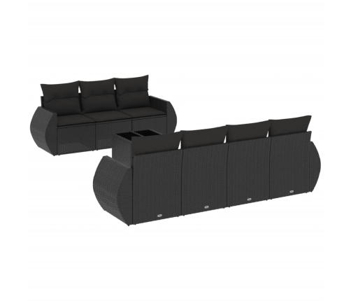 Set de sofás de jardín 8 piezas y cojines ratán sintético negro