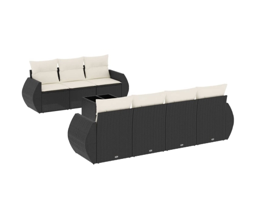 Set de sofás de jardín 8 piezas y cojines ratán sintético negro