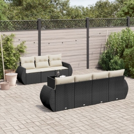 Set de sofás de jardín 8 piezas y cojines ratán sintético negro