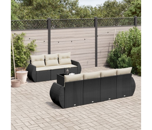 Set de sofás de jardín 8 piezas y cojines ratán sintético negro