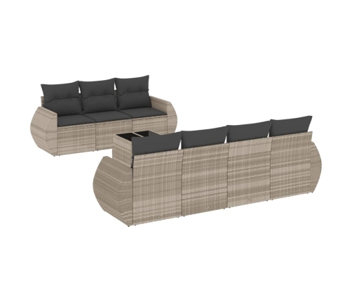 Set de sofás de jardín 8 pzas y cojines ratán sintético gris